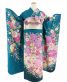 成人式振袖[かわいい系]青緑に裾ぼかし・紫ピンク黄の牡丹、桜、百合[身長169cmまで]No.734